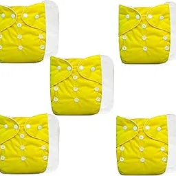 Kritiu Baby Cloth Diapers 0 To 3 Years | Side Leakage Proof Washable Reusable Diaper For New Born Baby 5 Diaper And 5 WhiteI nsert Pad (Pack Of 10) (Yellow_1)-picture-34