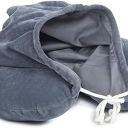 JUZZII Super Soft Velvet U-Shape Unisex Hoodie Neck Pillow for Road Trip and Flight - Grey-picture-34