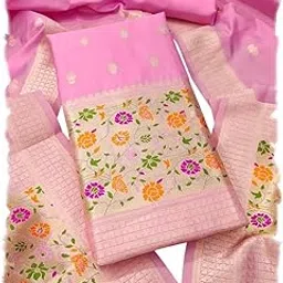 pandadi saree Women's Pink Soft Banarasi Silk Zari Weaving Ethnic Motif Unstitched Dress Material(801PDM9)-picture-35