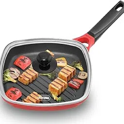 Hawkins 26 cm Grill Pan With Glass Lid - Non-Stick Die Cast, Square for Gas Stove, Ceramic Coated, Roast Pan, Red (IGP26G)-picture-27