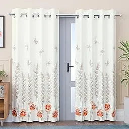 Kuber Industries 2 Pcs Polyester Curtains for Door 7 Feet with 8 Grommets | Soft & Fade-Resistant Home Decor Light Filtering Curtain for Living Room and Bedroom | Digital Butterfly - White-image-12