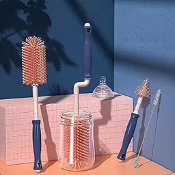 StarAndDaisy Silicone Bristle Brush for Baby Feeding Bottle & Nipple / 360° Cleaning Bottle Brush with Long Handle, Easy to Clean Narrow & Wide Neck Bottles with Corners image 1