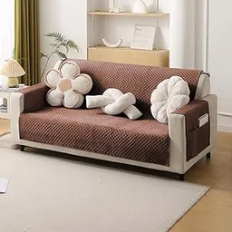 HOKIPO Quilted Velvet Sofa Cover with Pockets for 3 Seater, Russet Brown (NEW2-769)-picture-12