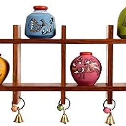 Aakriti Art Creations Madhubani Colored Pots Wooden Wall Ladder 16"-picture-22