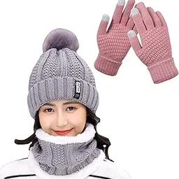 Tomorrow Winter Cap, Neck Warmer Scarf with Touch Gloves Set | Beanie Style | 3 Piece Set - Stay Warm and Stylish this Winter-image-43