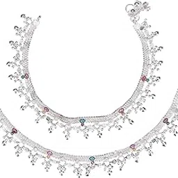 aanyacentric White Metal Silver Plated Payal Anklet for Women & Girls-picture-23