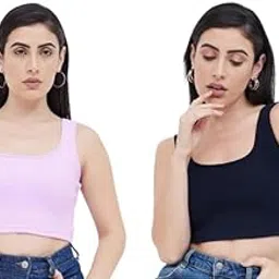 ben martin Women's Slim Fit Pack of 2 Cotton Stretchable Sleeveless Square Neck Tank Top-picture-42