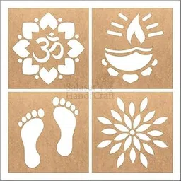 Spiritual Mandala Stencils Set, 15x15 cm, Pack of 4, Om Symbol, Diya, Footprints, Floral Design for Art and Craft-image-94