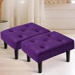 Decoration Crown Rectangular Shape Small Footrest Stool Velvet Fabric Pouf with Padded Seat Wooden Ottoman Seating Step Stool for Living Room Bedroom (Set of 2, Violet)-image-9