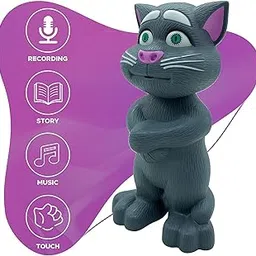 NHR Intelligent Talking Tom Cat, Speaking Robot Cat Repeats What You Say, Touch Recording Rhymes and Songs, Musical Cat Toy for Kids (3+ Years, Grey)-picture-22