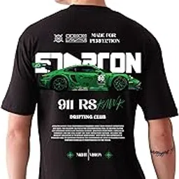 Premium Oversized T-Shirt for Men, 100% Cotton Drop Shoulder Car1 Graphic Front and Back Printed-image-1