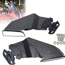 OBEROI'S TRADERS Premium H2 Style Rear View Mirror for Fairing Bikes | Carbon Fiber Finish | Sporty Look Side Mirror for Racing & Sports Bikes | Universal Fit image 1