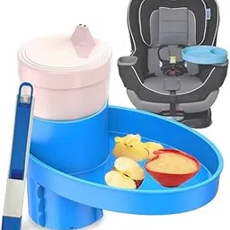Complete Kids Travel Tray Kit - Easily Expands Cup Holder into 360° Cup & Travel Tray for Kids Car Seat, Booster, and Stroller - Toddler Road Trip Essentials Set Includes Coaster & Brush (Blue)-image-6