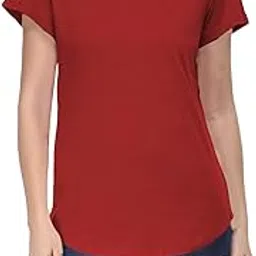Womens Cotton Stylish V Neck Half Sleeve Relaxed Fit Asymmetric Front and Back Trendy Tops for Womens L257-image-82