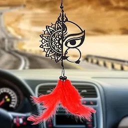 Car Hanging Accessories Car Rear View Mirror Hanging Accessories Good Luck Dream Catcher for Car Positive Vibes Car, Balcony and Room, Om Namah Shivay (Devi Maa)-image-8