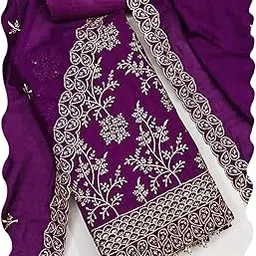peachmode Women's Sequins and Thread Embroidery Unstitched Vichitra Silk Dress Material | Stylish Ethnic Wear Ladies Latest Salwar Suit Set Trendy Kurtas Kurti Pant with Dupatta for Women 3 Piece-picture-42