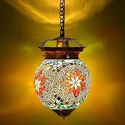 Homesake Handcrafted Mosaic Glass Hanging Lamp - Turkish Moroccan Style Pendant Light for Home Decor, Bohemian Chandelier, Modern Ceiling Light, Stylish Pendant Light, Red(Red)-image-90