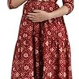 Women's Rayon Fabric 3/4 Sleeves Round Neck Printed Feeding Maternity Kurti with Side Zipper-picture-34