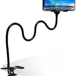Lakibebie Lazy Bracket Universal 360 Degree Rotation Flexible Long Arms Gooseneck Cell Phone Holder, Adjustable Clamp Clip Desktop Bed Mobile Phone Stand for Bedroom, Office, Kitchen (Black)-image-86