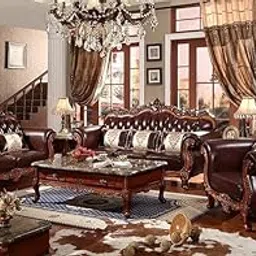 AMAN ARTICLE- Luxury Sagwan Wood Carved 5 Seater Sofa Set with Center Table, Dark Brown, 3+1+1 Configuration for Living Room, Small Apartments-image-85