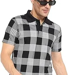 kasma Men's Cotton Blend Polo Tshirt Has a Short Sleeve & Straight Hem-SNGKS-CHK9BLK-picture-27
