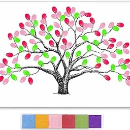 QuickHaven Finger Print Tree for Wedding Set, Painting Poster for Wedding Guest Signing, Unique Wedding Gift for Bride and Couple Suitable for Wedding Party Interaction and Decoration image 1