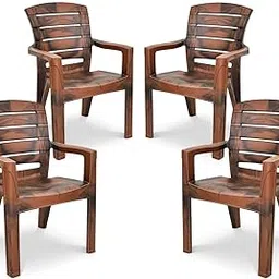 MAHARAJA Heavy Duty Plastic Chair | Matt Pattern Plastic Chair for Home, Kitchen, Living Room, Office | Strong and Sturdy Structure| Bearing Capacity Up to 200Kg (Teakwood, Pack of 4) image 1