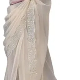 the ethnic attire Women’s White & Pink Tissue Organza Mono Banglori Silk Saree With Beautiful Sequence And Embroidery Work For Special Occasion Or Family Function-picture-35