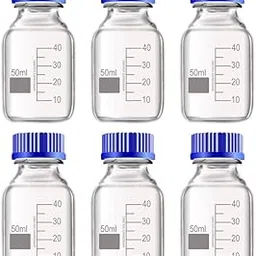 OCTA Borosilicate Glass Narrow Mouth Reagent Bottle with Screw Cap 50ml Pack of 6 - Durable, Thermal Shock Resistant, and Leak-Proof. Ideal for Secure Storage Laboratory Chemicals and Samples image 1