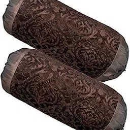 Belive-Me Velvet Embos Standard Size Maslan Cover for Diwan Long Pillow Bolster Covers (Set of 2 Pieces, Dark Brown)-picture-27