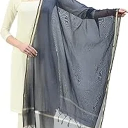 a r silk Women's Golden Border Blue Colour Chanderi Cotton Regular Dupattas/Chunnis-picture-16