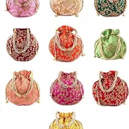 rajasthani look Women's Fashion Handmade Handbag Wristlets Ethnic Bridal Potli Batwa Bag Combo-picture-17