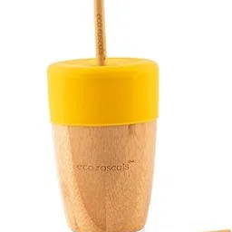 Eco rascals Bamboo Cup with Reusable Straw and Silicone Lid - Transition Cup for Babies & Kids, BFA Free Training Cup, Perfect for Smoothies, Juice & Milk Big Cup 210 ml - Yellow-picture-13