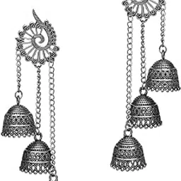 sarojini to colaba BY EVERSTYLISH Oxidised Triple Tier Jhumka Earrings | Ethnic & Statement Style Lightweight Jewelry-picture-12