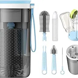 YOTIME Travel Baby Bottle Brush Set with Portable Silicone Bottle Brush, Nipple Cleaner Brush, Straw Brush, Soap Dispenser and Bottle Drying Rack, Blue-image-78