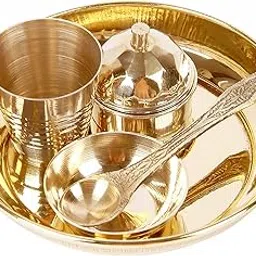 BulkySanta Pure Brass Pooja Bhog Thali Set Small | Size - 4 inches (Set of 5 Pooja Items) | Laddu Gopal bhog thali Set Brass (Without Gift Box)-picture-15