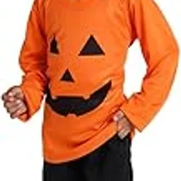 Kaku Fancy Dresses Polyester Pumpkin T-Shirt with Hat Fancy Dress Halloween Costume for Kids, 7-8 Years, Orange and Black-image-35