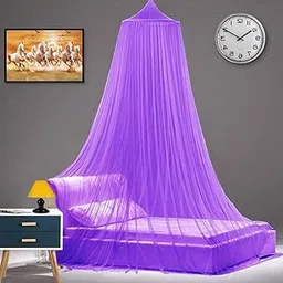 ATTILIO Mosquito Net for Hanging Double Bed | King Size Embroidery Machardani | Nylon 30GSM Strong Net | Canopy Tent for Bedrooom-Purple-picture-10