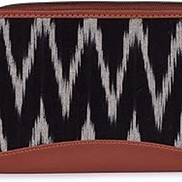 zouk Ikat Wallets for Women - Handmade Wallets for Females - Vegan Leather and Ikat Purse for Ladies - Clutch with Indian Print - Wallets for Mobile Phones - Ikat Wave Print, Black-picture-3