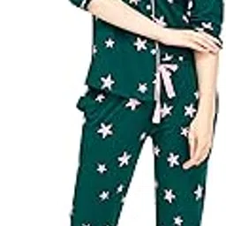 zeyo Night Suit for Women's Star Printed Cotton Night Dress of Shirt and Pajama Set 5762-picture-12