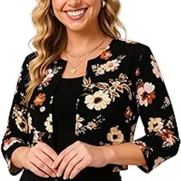 zeugen Stylish Women Floral Printed Short Top with 3/4 Sleeves & Round Neck-picture-12