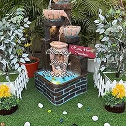 Classy Home Creation Tiered Bowl Water Fountain with LED Light Big Size 4 Feet, Decorative Home Living Room Office Patio, Garden Meditation Area, Fiber Material, Indoor Outdoor Multicolour-image-49