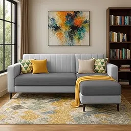 GRAPEWOOD Wayne RHS 4 Seater L Shape Sofa Set for Living Room (Grey Dark Grey Colour) Premium Fabric Sofa Set for Living Room-picture-12