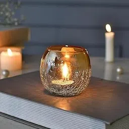 HandiCraft World Decorative Votive Glass Tealight Candle Holder Set, Cracked Glass Base Votive Candle Holder for Dinner Birthday Home Decor Wedding Bedroom 1 PC-picture-29