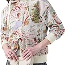 Christmas Women and Girls Long Sleeve Hooded Neck Cream All Over Printed Cotton Blend Drop Shoulder Casual Oversized Hoodie-image-11