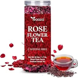 Teaaza Rose Flower Tea - Grade A| Natural Sun-Dried Petals 50 grams - 50 Cups | Herbal Tea | Rich In Vit - C | For Beautiful Hair & Skin | Loose Pack image 1