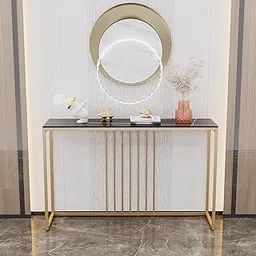 Priti Entryway Console Table: Black Engineering Wood Tabletop Long Table with Golden Frame - Narrow Side Table Behind Sofa for Hallway Foyer, 40x12x31 inch-picture-21