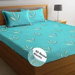 BSB HOME Premium 100% Microfiber Striped Elastic Fitted Bedsheets with 2 King Size Pillow Covers | Double|Queen Bed with All Around Elastic 180 TC Supersoft | Size - 78 X 72+10 inches | Parrot Green-picture-10