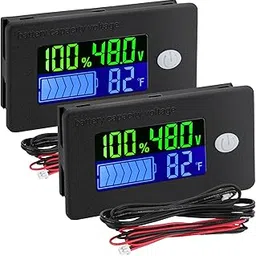 DROK 48v Battery Meter 2pcs, 10-100v Marine RV Battery Capacity Volt Monitor 12v 24v, Lithium Battery Voltage Fahrenheit Temp Indicator Gauge-picture-55