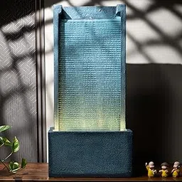 EXPLEASIA Medium Size Slate River Water Fall Fountain for Home, Water Fountain for Garden, Water Fountain for Home vastu (Blue) (80H X38L X22B) cm-image-1